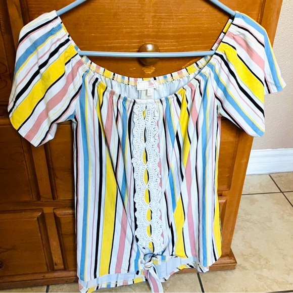 Stella Tweed Boho Style Off the shoulder Multi‎ Color Stripe Crop Top, M - Picture 1 of 4